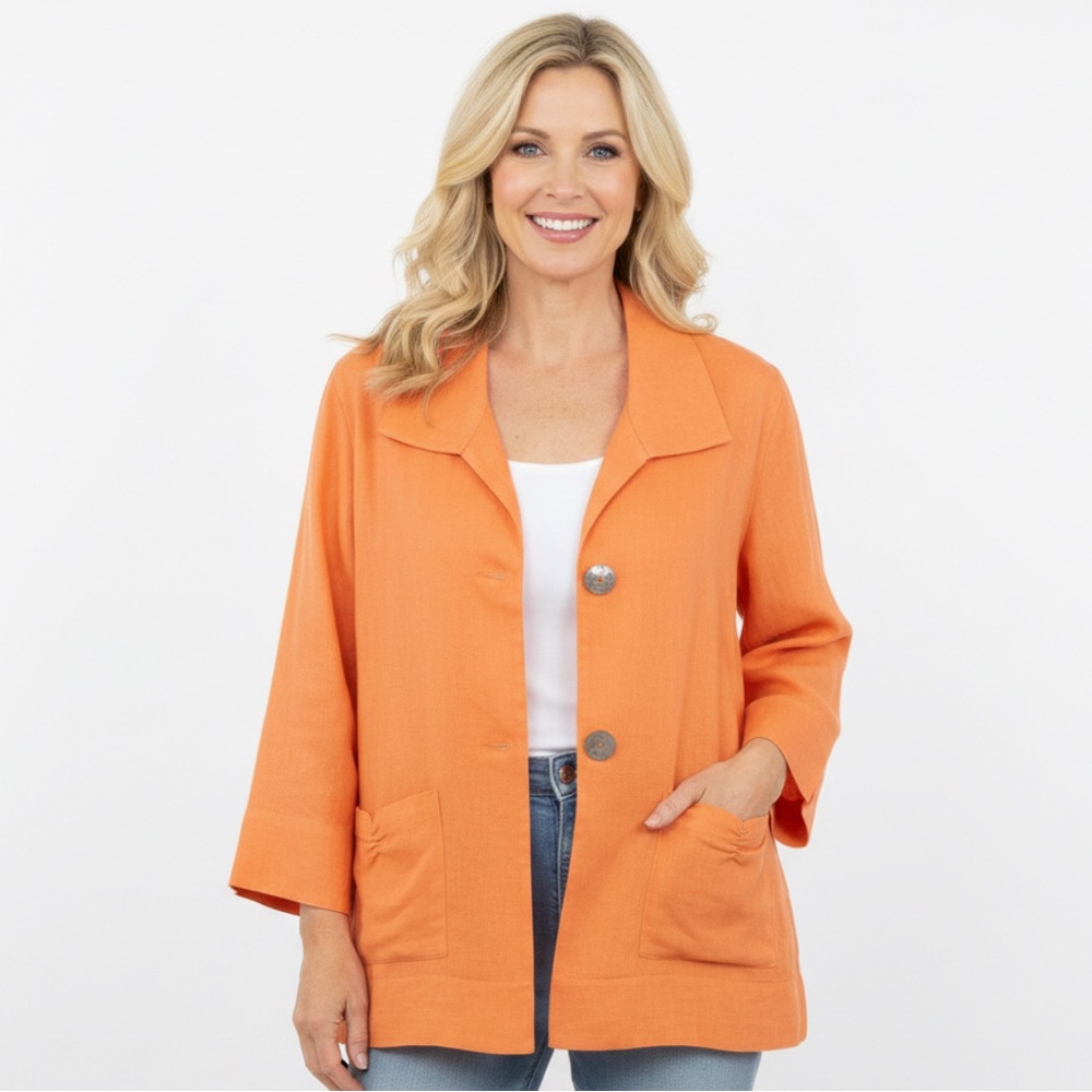 Norm Thompson Coral Orange jacket blazer linen blend